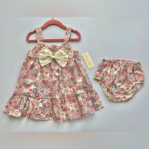 Fantaisie Kids Girls 3T Cotton Dress Cream Floral w/ Bloomers Boutique Zulily